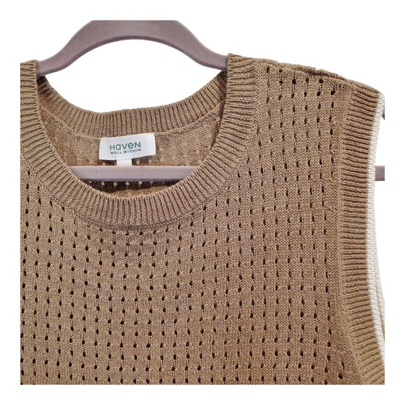 HAVEN WELL WITHIN SZ XL Organic Cotton Linen Open Stitch Sweater Beige - Picture 5 of 8